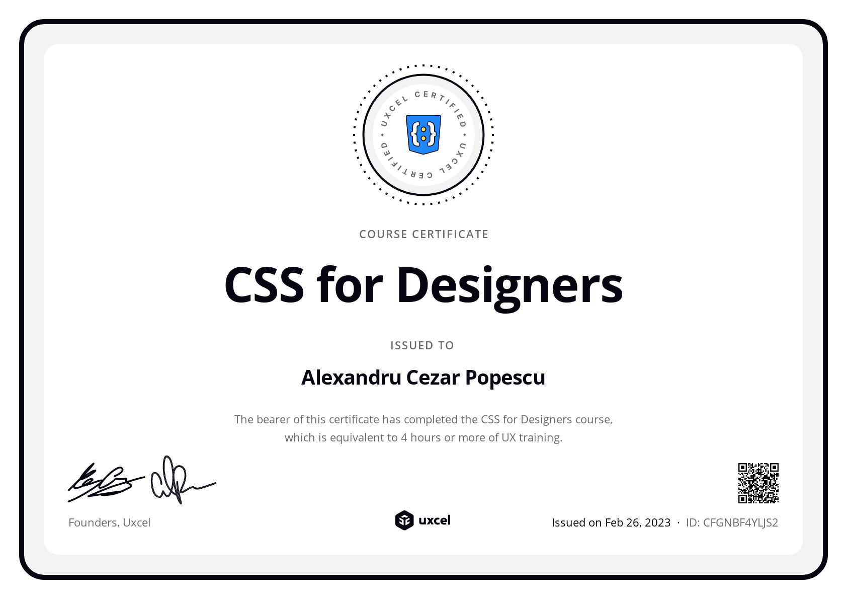 Alexandru Cezar Popescu's certificate